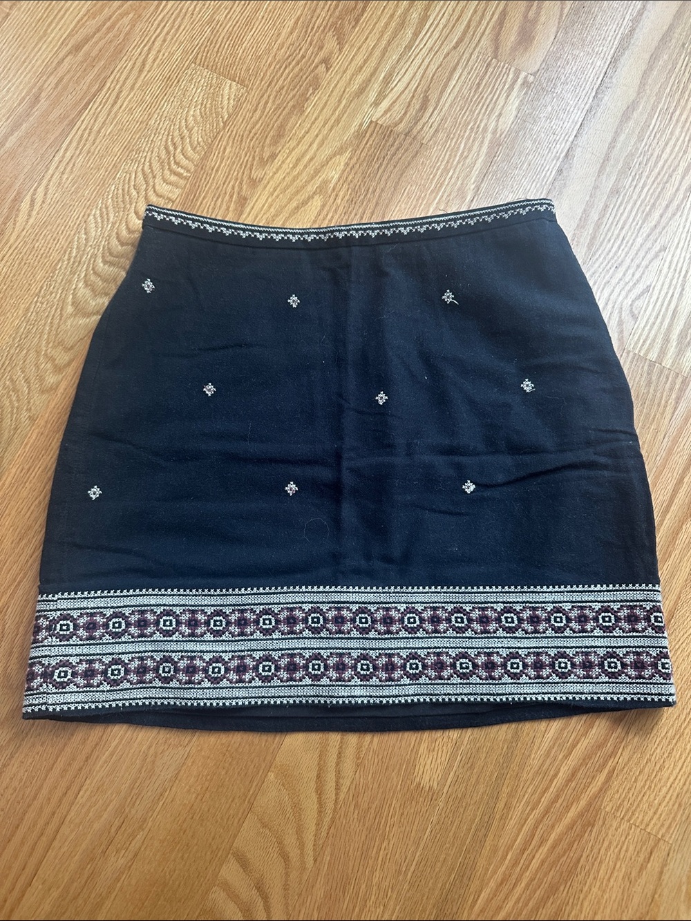 Madewell Black Mini Skirt with Embroidered Hem and Accent Dots
